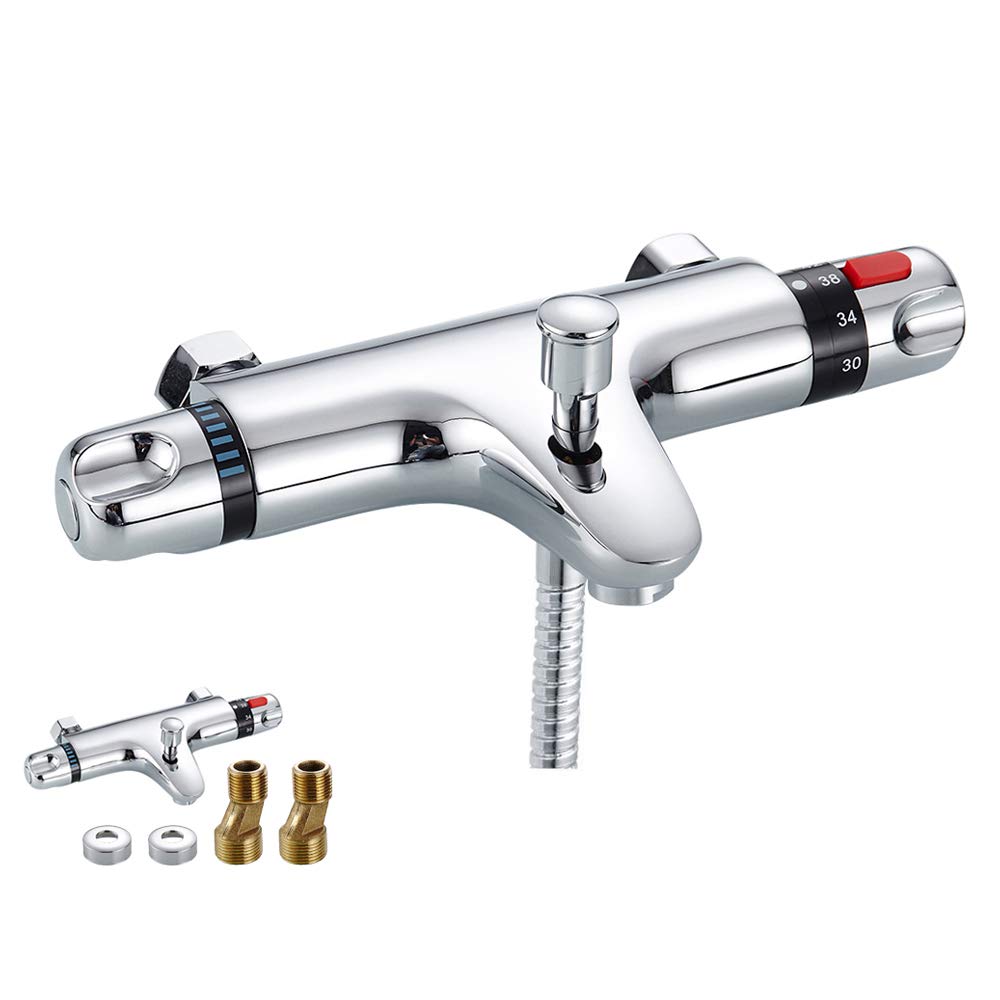 Thermostatic Shower Mixer, Modern Chrome Bathtub Shower Mixer Valve Anti Scald Tap, Exposed Thermostatic Shower, Constant Temperature Hot Cold Water Mixer Bathroom Accessory Constant Temperature