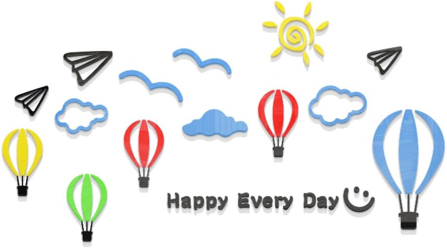 Wall Stickers Wallpaper Blue Sky Paper Airplanes Hot air Balloon Kids Room Kindergarten Living Room Bedroom 3D Acrylic Stereo-A Medium