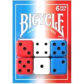 Bicycle 6X Dice Set, Six Sided D6 Dice, Red, White, Blue, 16 mm | 6 six sided D6 dice, 16 mm standard size, Ideal weight for fair play, Perfect for dice-based games and learning