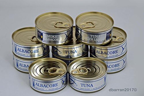 Line Caught, Sustainable, Dolphin Safe Whole Loin Albacore Tuna, hand packed from the Washington Coast USA (10 pack - 8 regular and 2 smoked tuna with lemon)