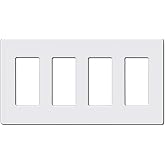 CML Decorator Screwless Wall Plate, 4-Gang Light Switch Covers, Decor Outlet Cover Plate, Standard Size 4.68&rdquo;X 8.34&rdquo;, Impact Resistant, White