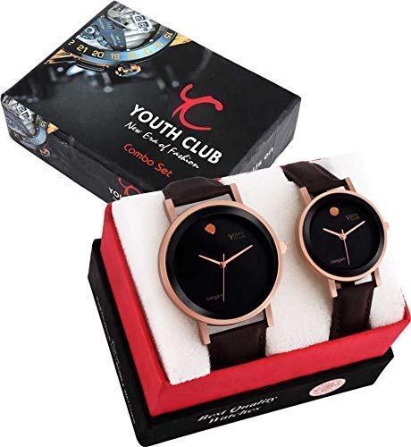 YOUTH CLUB Quartz Movement Analogue Brown Dial Men's and Women's Watch - Set of 2