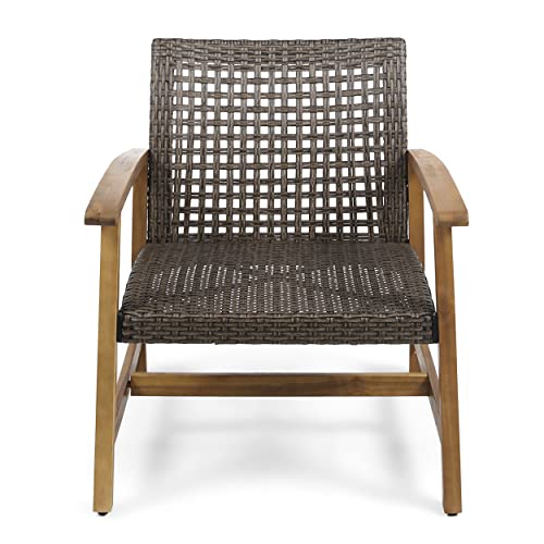 Great Deal Furniture Viola Outdoor Wood and Wicker Club Chairs (Set of