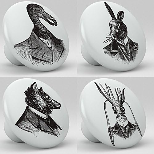 Steampunk Animal Portraits Ceramic Knobs Set of 4