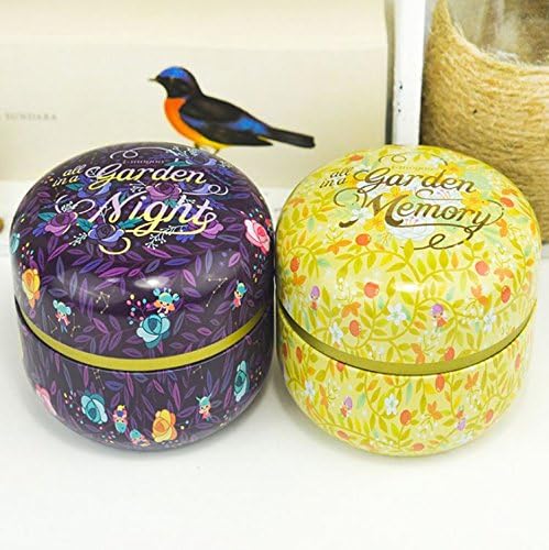 Leyoubei 3.25x3.25"Tinplate Retro Double cover Small Storage Boxes colorful tea/coffee cans Food box, cookie box durable For home kitchen/Travel/office(Yellow purple or red white)2 pack