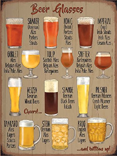 Vintage Style Beer Glass Variety Metal Sign Wall Plaque Steel Poster 15x20cm
