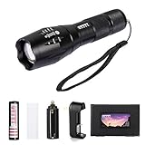 LED Tactical Flashlight, OTYTY 1000 Lumens T6 Portable Outdoor Water Resistant Torch, Adjustable Focus and 5 Light Modes with 18650 3.7V Rechargeable Li-ion Battery