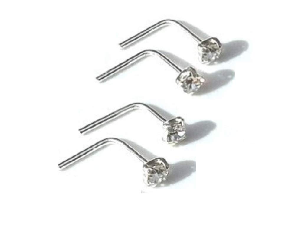 Other 4 X Sterling Silver 2mm Clear L Shape Nose Studs