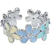 OIDIMS Elegant Daisy Ring for Women Coloful Enamel Cubic Zirconia Adjustable Open Comfort Fit Dainty Sunflower Stacking Statement Wedding Band Rings Engagement Anniversary Party Daily Jewelry