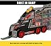 TOYTHRILL Super Transport Truck Carrier Toy - Plastic Transporter/Case - Includes 10 Die-Cast Mini Cars, Mini Semi-Truck, 16 Assorted Road Block Accessories - Holds Over 40 Cars
