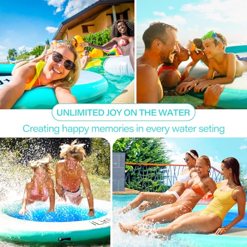 iLink-outer 8FT Inflatable Water Hammock-Inflatable Floating Ring for Max 6-10 Kids and Adults with Air Pump-Easy Stores & Inflation-Sturdy Non-Slip Fabric,Easy to Clean
