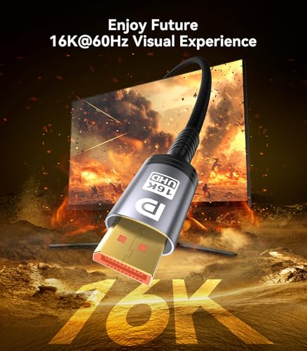 Sniokco 80Gbps DisplayPort Cable 2.1 3M, 16K DP Cable 16K@60Hz 8K@240Hz 4K@540Hz 360Hz 240Hz Compatible with HDR HDCP 2.3 DSC FreeSync G-Sync Monitor Graphics RTX 5090 4090 PC HDTV
