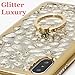 eaLAB Luxury Compatible with iPhone x Glitter Case Bling with Ring Diamond Cover 3D Crystal Spark i Phone 10 with 2 pcs Tempered Glasses