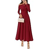 MEROKEETY Women's Fall Long Sleeve Wedding Guest Dresses 2025 One Shoulder Elegant Formal Pleated Midi Maxi Dress