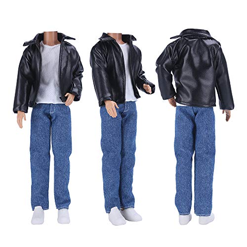 E-TING Leather Coat Suit Cool Wild Motorcycle Style Couple Clothes for 11.5″ Girl Dolls and 12″ Ken Doll