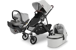 UPPABABY Vista V2 Stroller - Anthony (White and Grey Chenille/Carbon/Chestnut Leather) + MESA MAX - Anthony (White Grey Marl)