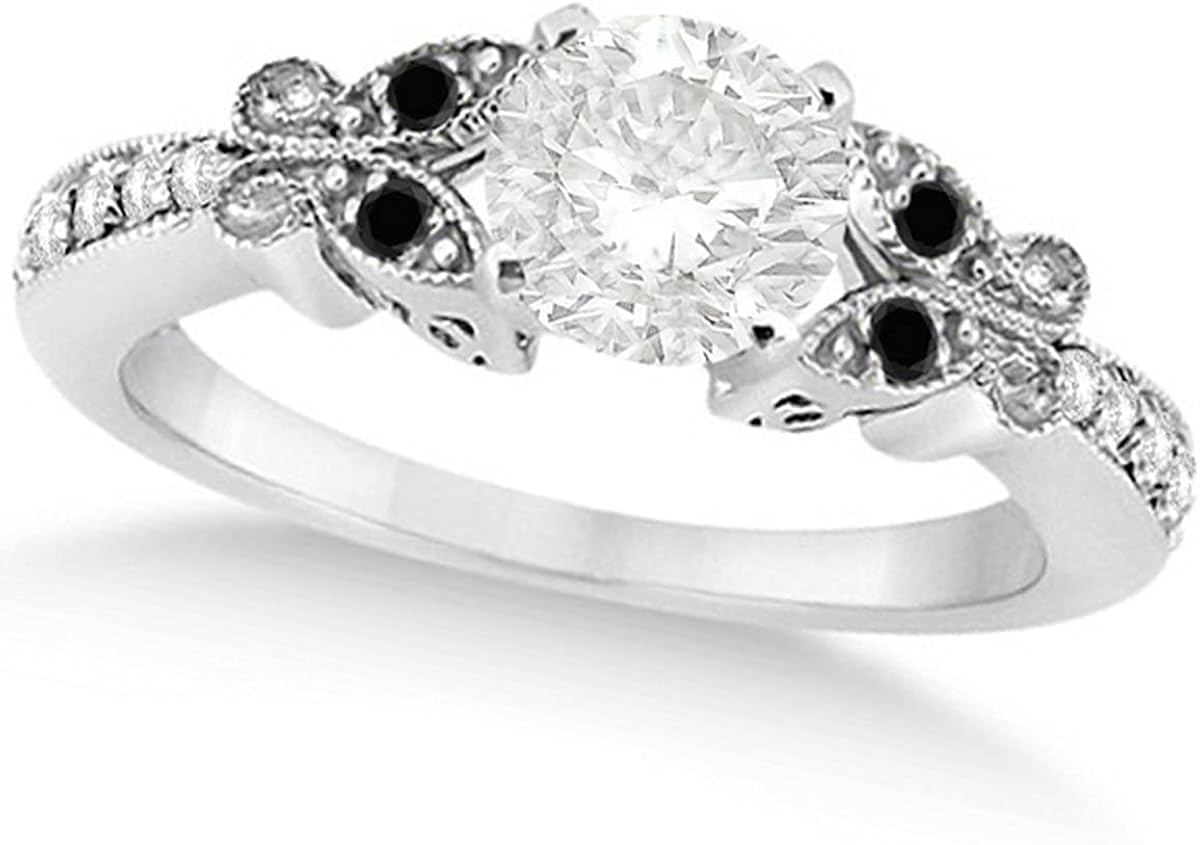 Butterfly Heart Shaped Diamond And Black Diamond Engagement Ring 14k White Gold 1 50ct Amazon Com