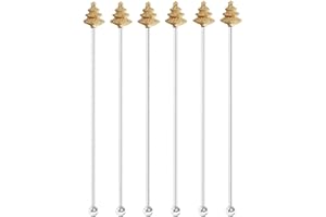 BARSOUL Stir Sticks Cocktail Swizzle Sticks Stainless Steel for Drinks and Coffee Reusable with Christmas Trees Top,Set of 6