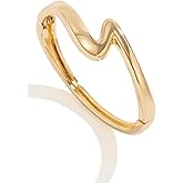 KunJoe Chunky Bangle Gold Cuff Bracelet Arm Cuff Upper Gold Chunky Gold Bracelet Open Irregular Statement Bracelets for Women Jewelry (Wave Gold Bangle)