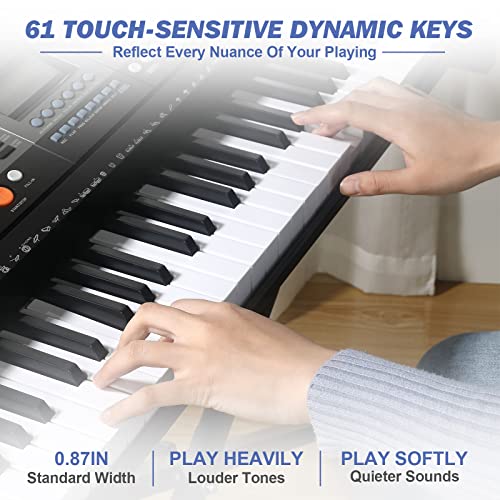 MUSTAR 61 Key Piano Keyboard, Portable Touch Sensitive Keyboard Piano