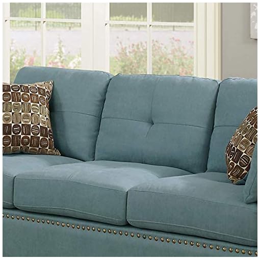 Poundex Bobkona Zenda Velvet 2 Piece Sofa and Loveseat Set, Hydra Blue