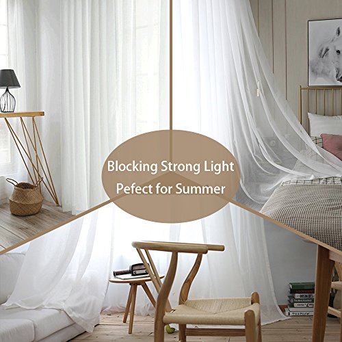 Anjee 4 Panels White Sheer Curtains 45 Inches Long, Rod Pocket Window Treatment Sheer Voile Drapes for Bedroom, Living Room, Kitchen, W54 x L45 Inch