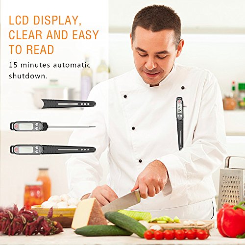 Meat Thermometer, totobay Food Thermometer Instant Read Thermometer Cooking Thermometer with Long Probe for Kitchen Cooking BBQ Grill Smoker Meat Fry Food Milk Yogurt (Black)