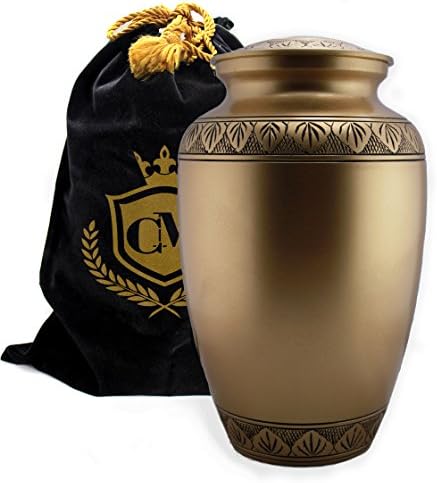 Selene Bronze - Gold 100% Brass Burial or Funeral Adult Cremation Urn for Human Ashes w Velvet Bag - Adult, Large