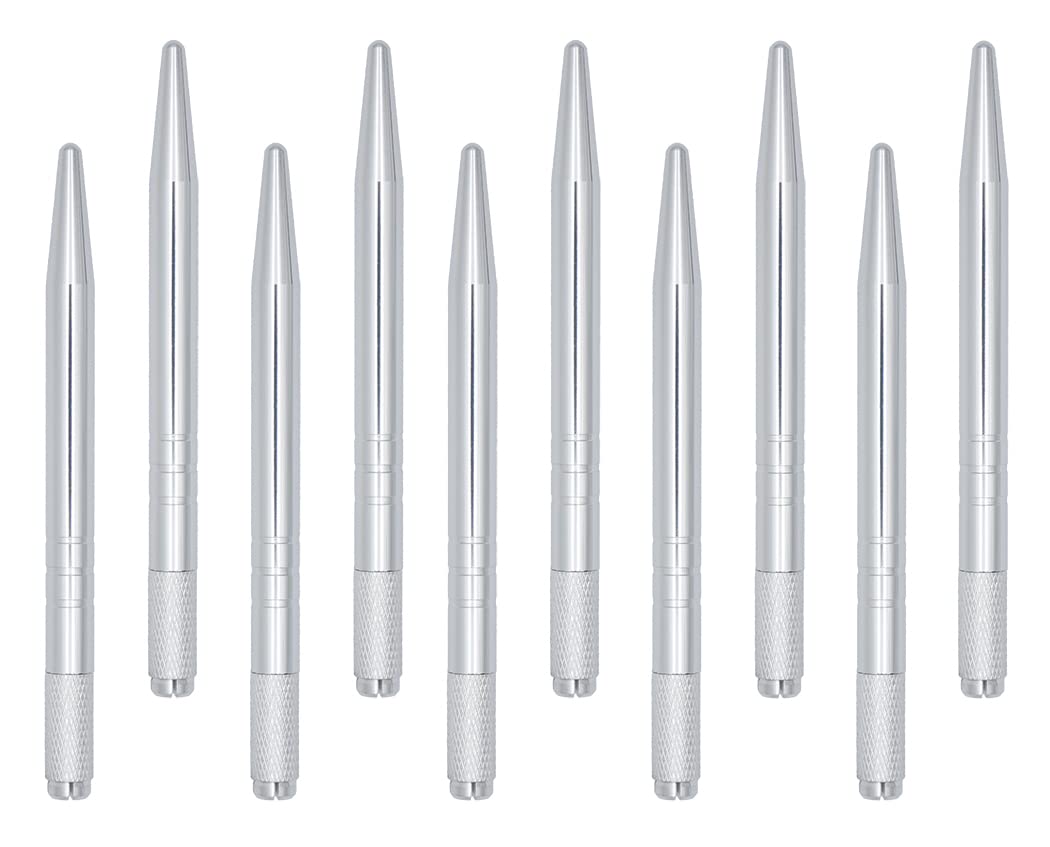 XIAOYU 10 Pieces Microblading Pens Manual Eyebrow Tattoo Pens Light Microblading Handles for Makeup Eyebrow Tattoo Supplies(Silver)