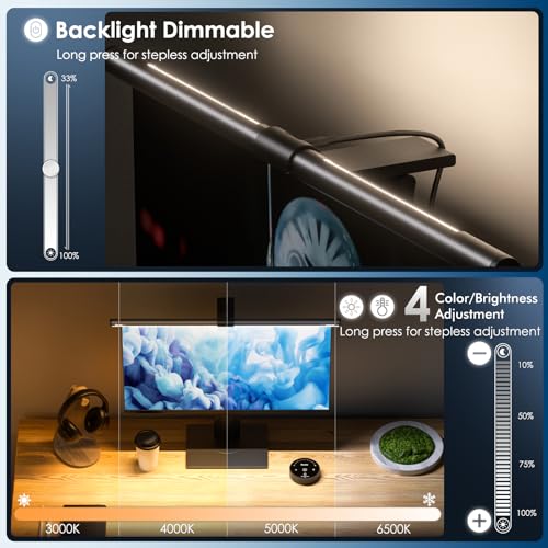 Quntis 51 cm Monitor Light with Backlight and Remote Control for Flat/Curved Screens, 4 Colours Adjustable Temperature and Brightness Monitor Lamp, Monitor Light Bar for PC