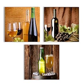 Canvas Wall Art Abstract Wine Cup Pictures Home Wall Decorations for Kitchen Streched and Framed - 12"x12"x3 Panels