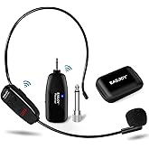 Wireless Microphone Headset,Rechargable UHF Transmitter & Receiver Microphones System,2 in 1 Mic for Voice Amplifier,Pa System,Stage Speaker,Singing,Speaking,-Not Suitable for iphone & Smartphones