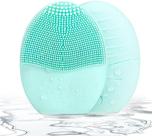 RAINHOO Sonic Facial Brush,Silicon Vibrating Waterproof Cleansing System,Facial Cleaner and Masager,Facial Cleaning Brush for Face Skin Care (Green)