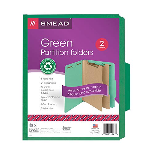 Smead 100 Recycled Pressboard Classification File Folder, 2 Dividers
