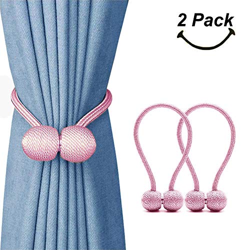SmallDot Magnetic Curtain Tiebacks, 16 Inch Window Holdbacks Drapes Holders Hooks, Decorative Weave Rope Clips with Strong Magnet for Home Office Restaurant DÃ©cor, Pack of 2,Pink