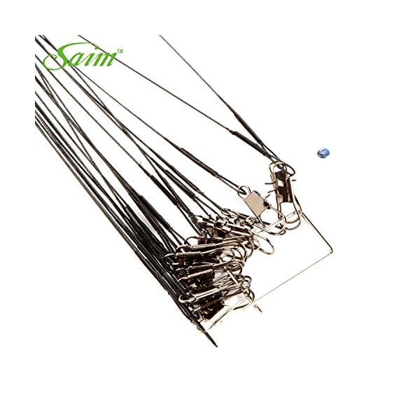 Saim-72-Pcs-Fishing-Leader-line-Wire-Soft-Plastic-Coated-Stainless-Steel-Wires-With-8Shape-Ring-and-Connector-Black