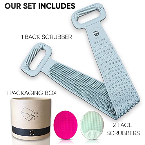 Extra Long Silicone Back Scrubber With Facial Cleansing Brush Back Scrubber For Shower