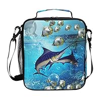 TARTINY Underwater Marlins Butterfly Fish Lunch Box Insulated Lunch Thermal Cooler Bag Tote Freshness Bags Adjustable Shoulder Strap for School Office