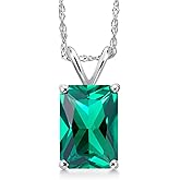 Gem Stone King 14K White Gold 9X7MM Emerald Cut Gemstone Birthstone Pendant Necklace | Gold Necklace for Women | With 18 Inch Gold Chain