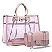 Large Clear PVC Top Handle Shoulder Bag Tote Handbag 2 Piece Set Leather Crossbody Purse Pink