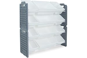 UNiPLAY Toy Organizer with 12 Removable Storage Bins, Multi-Bin Organizer for Books, Building Blocks, School Materials, Toys with Baseplate Board Frame (Gray)