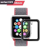 Bestfy 3D Full Coverage Screen Protector for 38mm Apple Watch, Anti-Scratch, Bubble-Free Tempered Glass for iWatch 38mm with Series 1/ 2/ 3, 1 Pack, Black