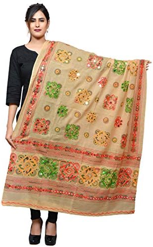 Banjara India Women's Cotton Embroidered Kutchi Dupatta Chakachak
