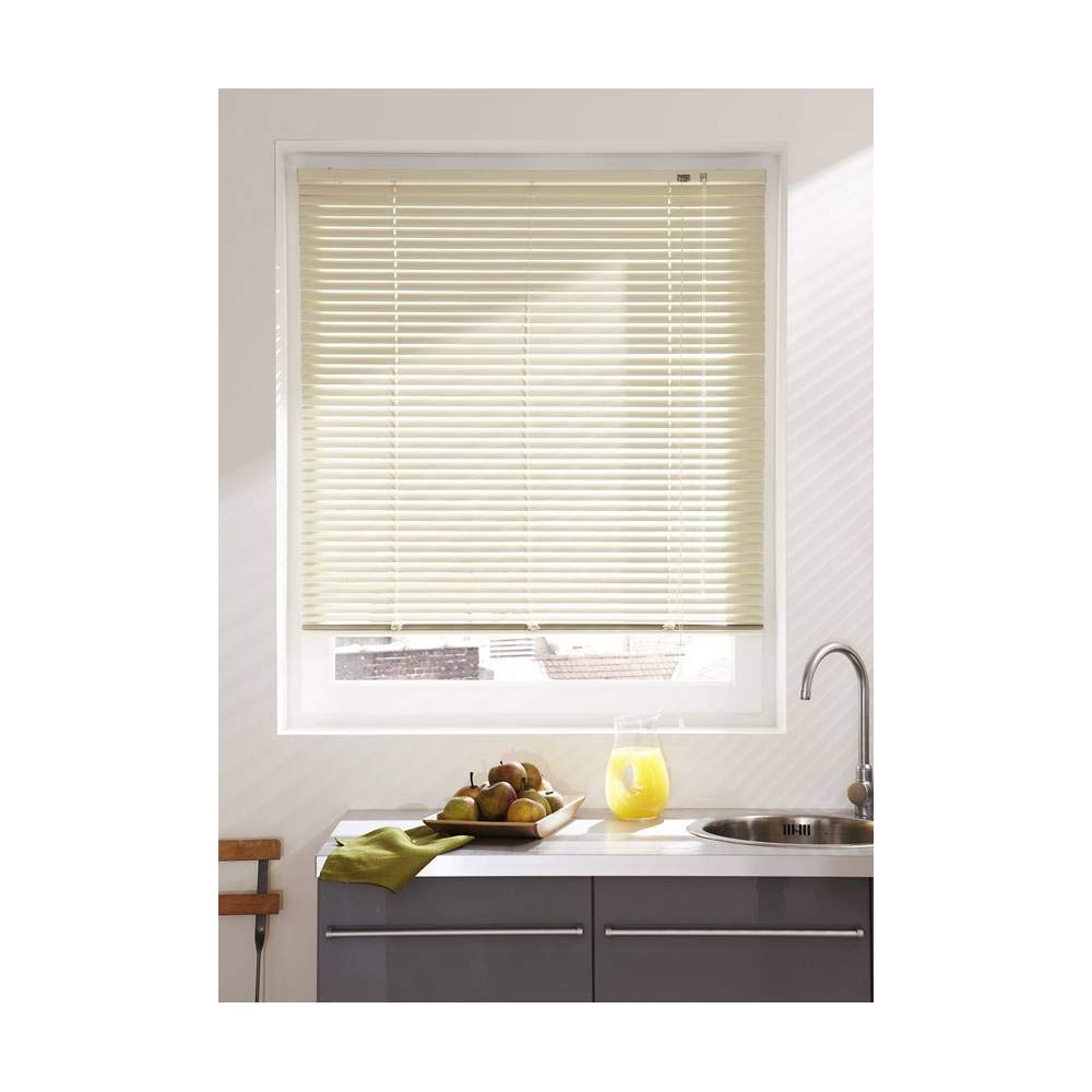 MADECOSTORE Venetian Blind Aluminium Beige – L 75 x H 175 cm – Self-Locking Mechanism – Slats 25 mm
