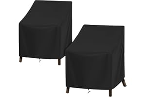 SunPatio Outdoor Chair Covers Waterproof, 2 Pack Patio Chair Covers with Windproof Straps, Outdoor Patio Furniture Covers All Weather Protection, 38" x 31" x 32", Black