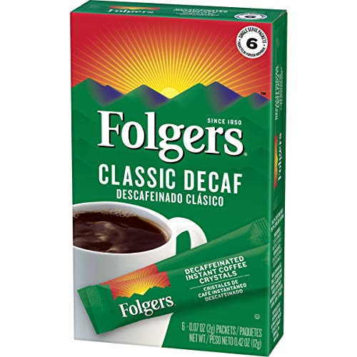 Folgers Classic Decaf Decaffeinated Instant Coffee Crystals, 6 Single