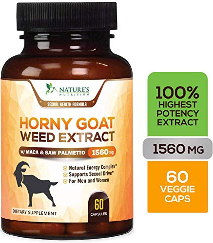 Horny Goat Weed Extra Strength for Men & Women 1560mg [10X Strength Icariins] with Maca, Tribulus, L-Arginine, Saw Palmetto & Tongkat Ali, Made in USA, Best Energy, Stamina, Performance - 60 Capsules (The Best Horny Goat Weed)