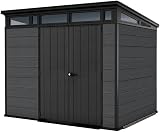 Keter Cortina 9x7 Plastic Garden Shed Wood Effect Evotech Steel Reinforced Base view 1