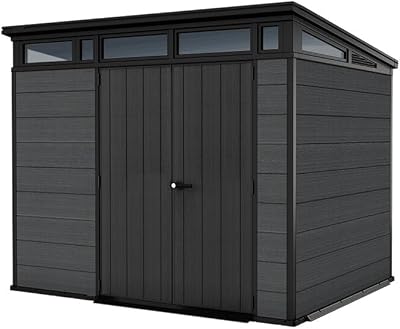 Keter Cortina 9x7 Plastic Garden Shed Wood Effect Evotech Steel Reinforced Base