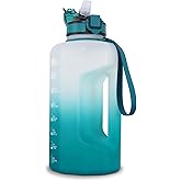 GEMFUL 2.2L Motivational Water Bottle with Straw & Measurements BPA-Free Half Gallon Jug for Gym Fitness Leakproof with Handle (Cyan)